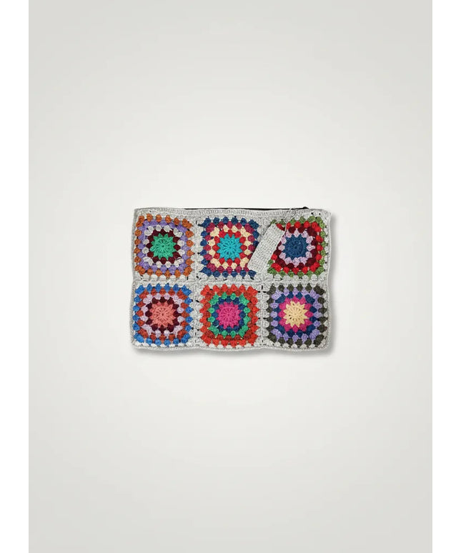 Motifli Örgü El Çantası Renkli Kare Desenli El Yapımı