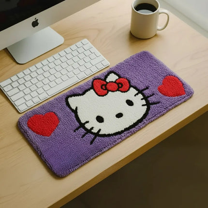 Mor Hello Kitty Desenli Klavye Altlığı Peluş Dokulu Mousepad Halı