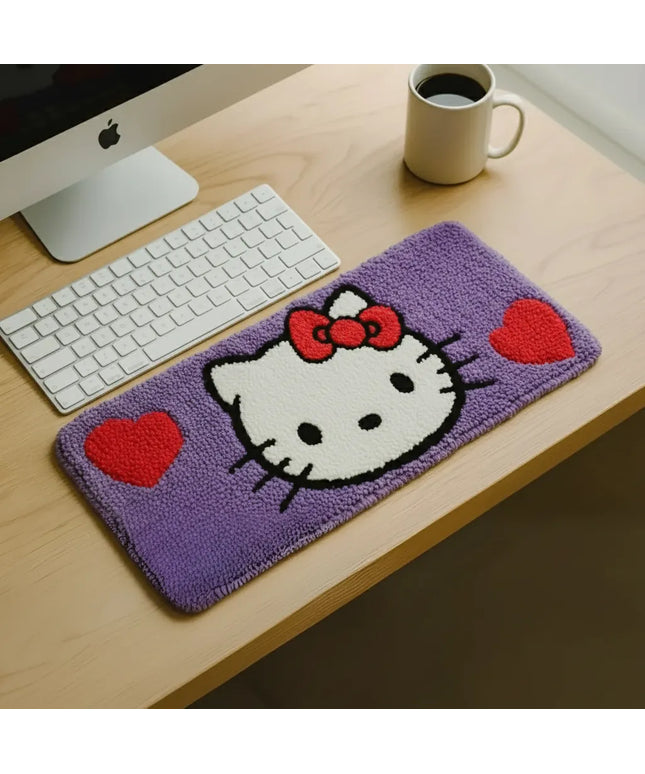 Mor Hello Kitty Desenli Klavye Altlığı Peluş Dokulu Mousepad Halı