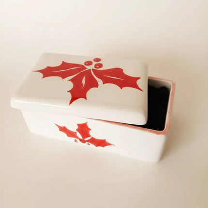 Beyaz Seramik Kokina Desenli Takı Kutusu Küçük Boyutlu Hediye Kutusu