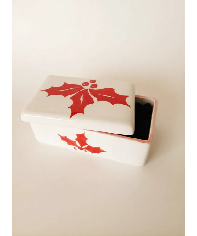 Beyaz Seramik Kokina Desenli Takı Kutusu Küçük Boyutlu Hediye Kutusu