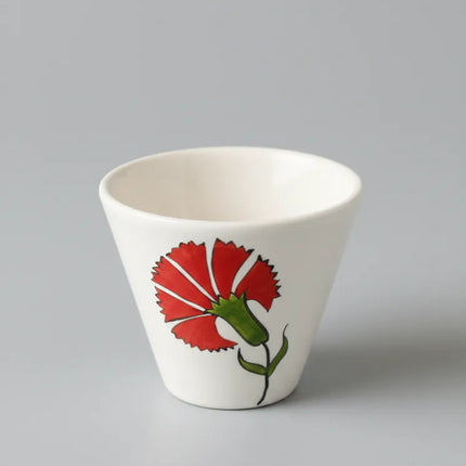 Beyaz Seramik Çini Fincan Orta Boy Geleneksel Karanfil Desenli