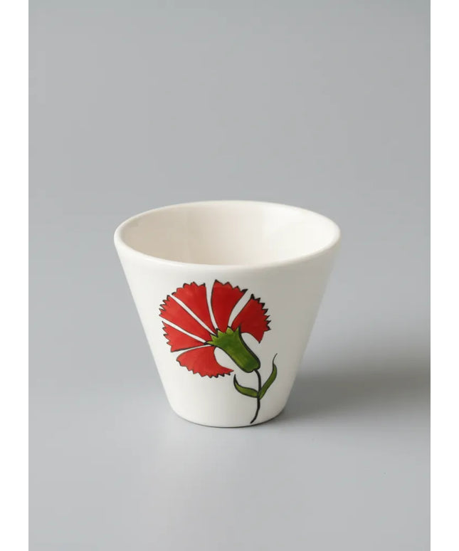 Beyaz Seramik Çini Fincan Orta Boy Geleneksel Karanfil Desenli