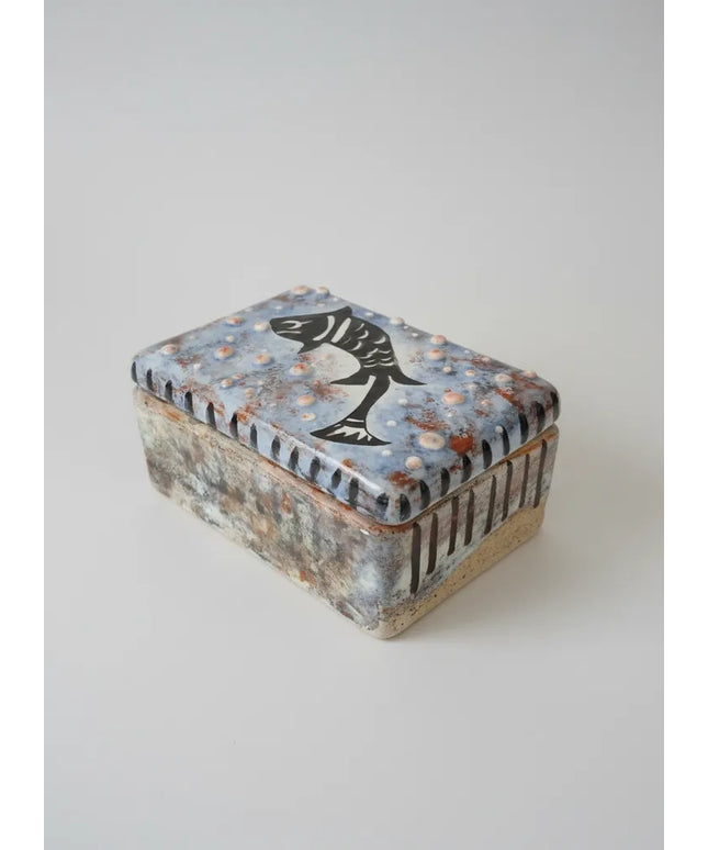 Dikdörtgen Çini Takı Kutusu Balık Desenli ve Kabartma Boyalı