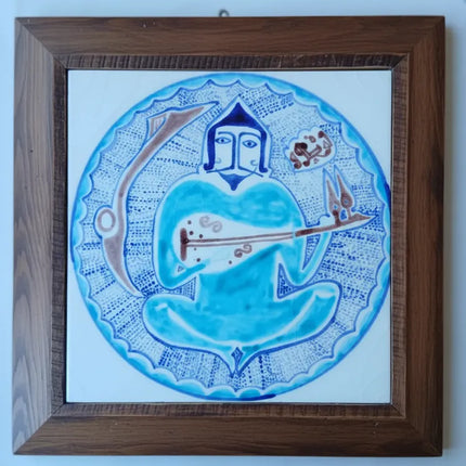 Selçuklu Motifli Çini Tablo Kahverengi Sarıçam Çerçeveli 27x27 cm