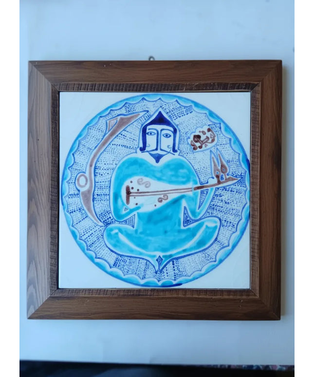 Selçuklu Motifli Çini Tablo Kahverengi Sarıçam Çerçeveli 27x27 cm