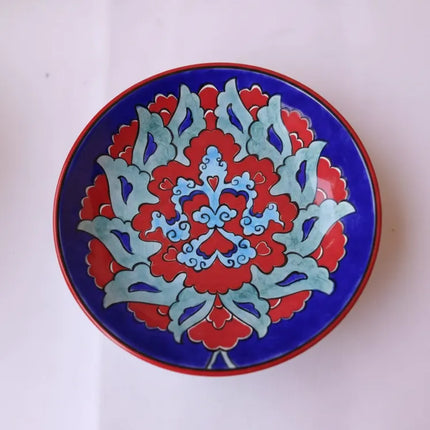Yapımı Çini Desenli Dekoratif Duvar Tabağı 18 cm Mertaban El