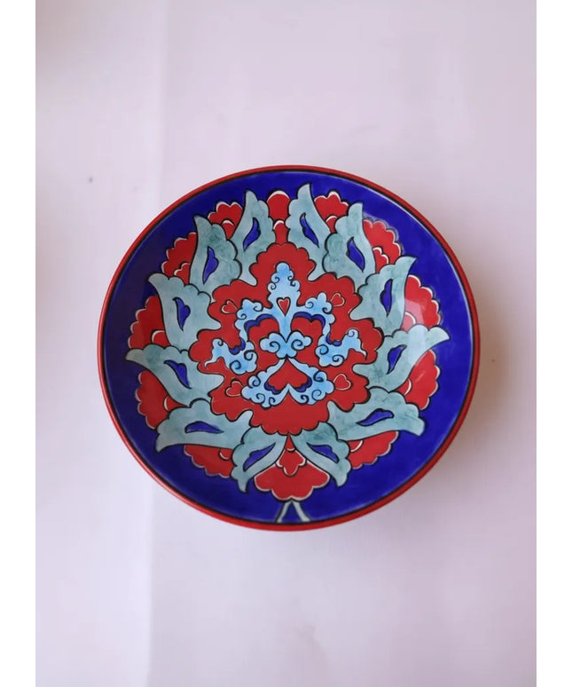 Yapımı Çini Desenli Dekoratif Duvar Tabağı 18 cm Mertaban El