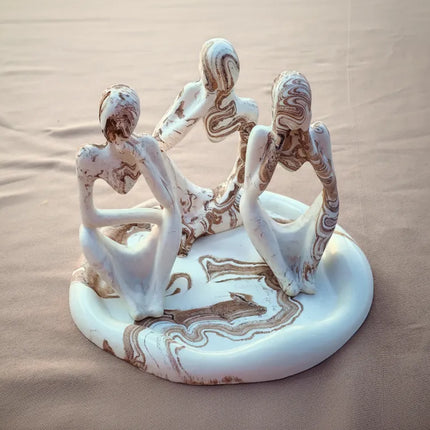 Mermer Desenli Soyut 3'lü İnsan Figürleri Heykel Seti Dekoratif