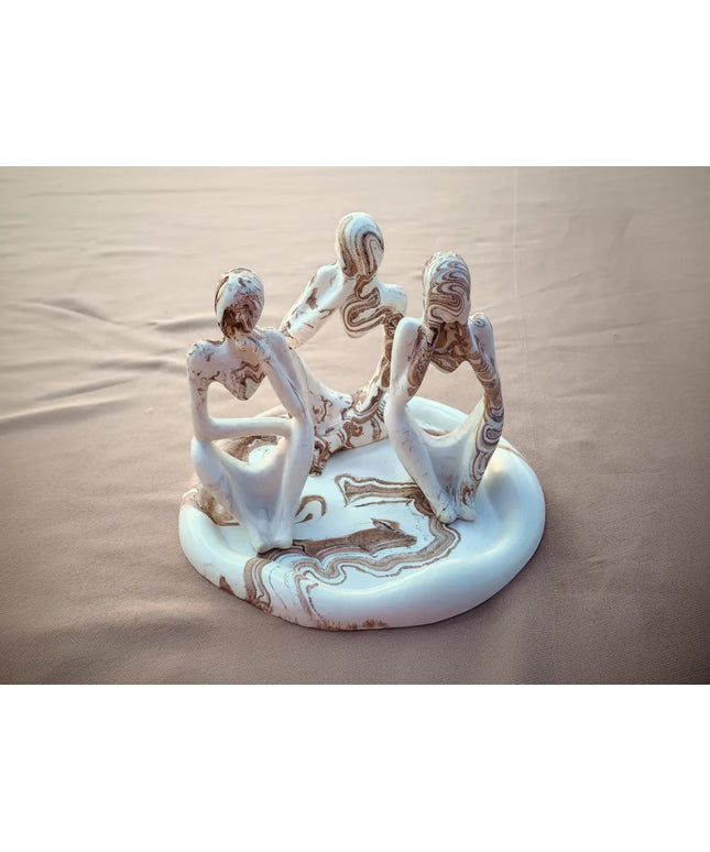 Mermer Desenli Soyut 3'lü İnsan Figürleri Heykel Seti Dekoratif