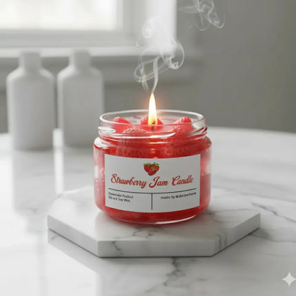 Çilek Reçeli Kokulu Jel ve Soya Wax Mum El Yapımı