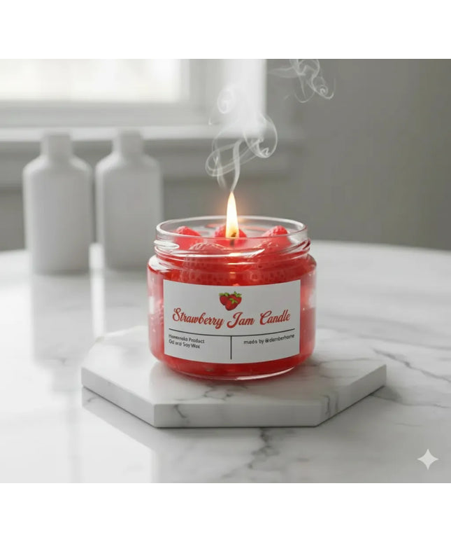 Çilek Reçeli Kokulu Jel ve Soya Wax Mum El Yapımı