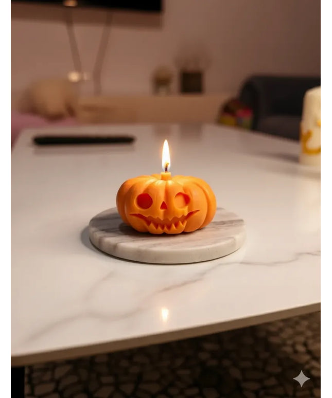 Turuncu Balkabağı Şeklinde Dekoratif Mum Halloween Temalı