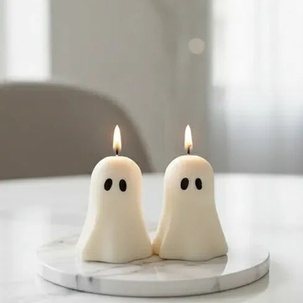 Beyaz Hayalet Tasarımlı Dekoratif Mum Seti İkili Özel Tasarım