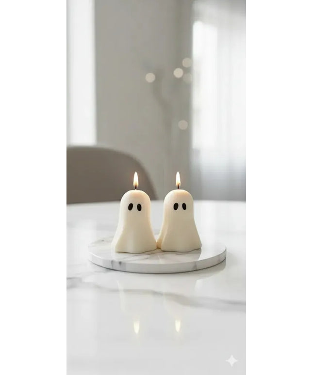 Beyaz Hayalet Tasarımlı Dekoratif Mum Seti İkili Özel Tasarım