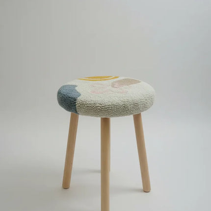 El Yapımı Yuvarlak Tabure Kılıfı Modern Desenli Örgü Puf Minder 38 cm