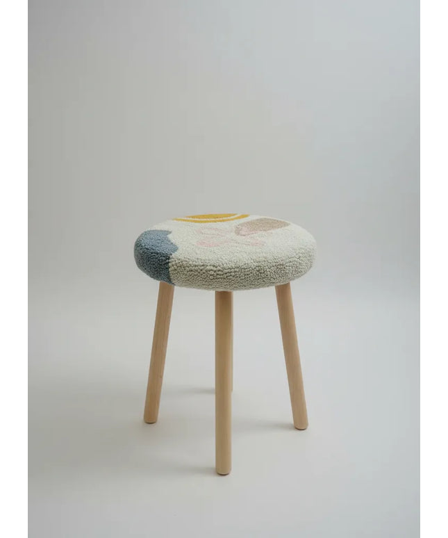 El Yapımı Yuvarlak Tabure Kılıfı Modern Desenli Örgü Puf Minder 38 cm