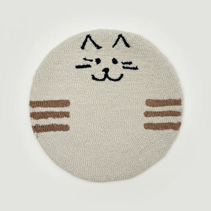 El Örgüsü Kedi Desenli Yuvarlak Tabure Minderi Krem ve Kahverengi 38 cm