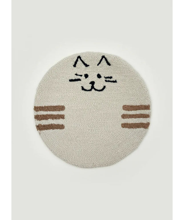 El Örgüsü Kedi Desenli Yuvarlak Tabure Minderi Krem ve Kahverengi 38 cm