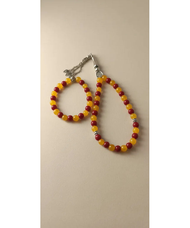 Galatasaray Taraftar Temalı Doğal Taş Tesbih ve Bileklik Seti