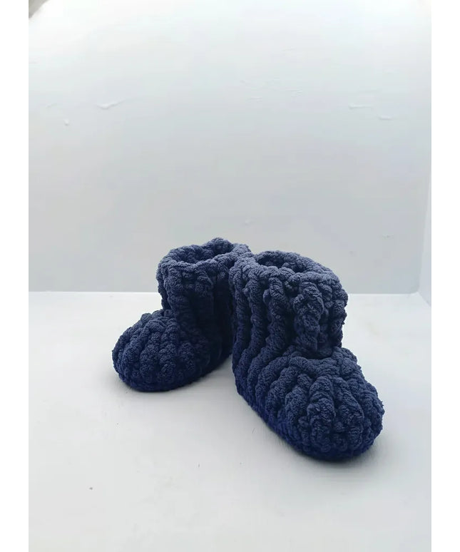 Erkek Bebek Mavi Örgü Panduf 1617 Numara El Örmesi