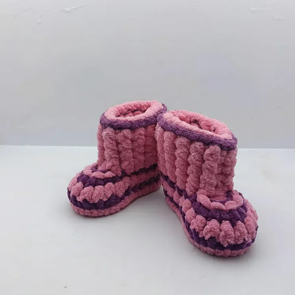 Kız Bebek Pembe Örgü Ev Patiği 1617 Numara El Emeği