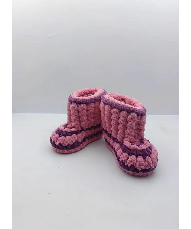 Kız Bebek Pembe Örgü Ev Patiği 1617 Numara El Emeği