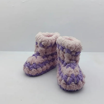 Kız Bebek Mor ve Pembe Renkli Örgü Patik 1617 Numara El Örmesi