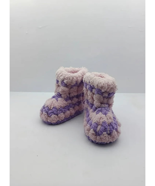 Kız Bebek Mor ve Pembe Renkli Örgü Patik 1617 Numara El Örmesi