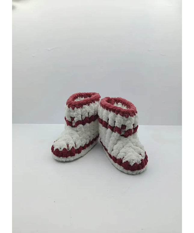 Erkek Çocuk Kaydırmaz Tabanlı Örme Patik 1617 Numara Beyaz & Kırmızı