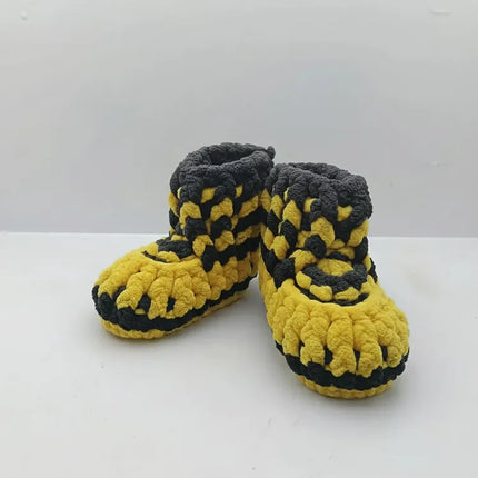 Erkek Bebek Örgü Panduf Sarı Siyah Çizgili 1617 Numara El Örmesi