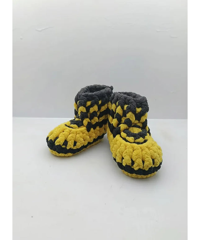 Erkek Bebek Örgü Panduf Sarı Siyah Çizgili 1617 Numara El Örmesi