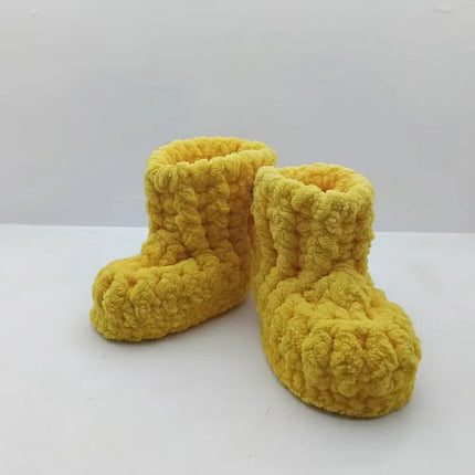 Erkek Bebek Sarı Örme Ev Patiği 1617 Numara El Emeği
