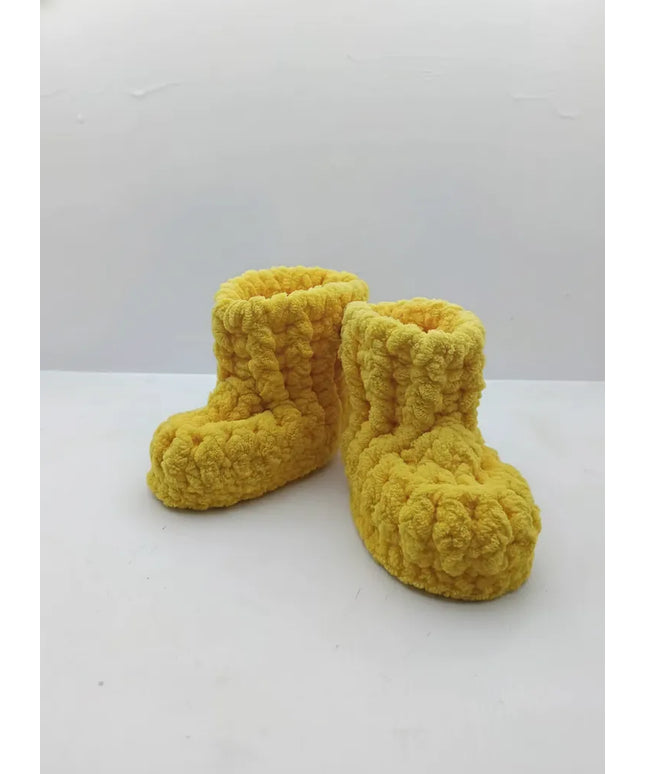 Erkek Bebek Sarı Örme Ev Patiği 1617 Numara El Emeği