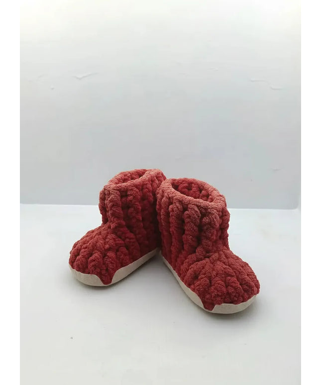 Erkek Bebek Bordo Kaydırmaz Tabanlı Örgü Panduf 1617 Numara