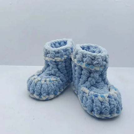 Erkek Bebek Mavi Örgü Patik Yumuşak Dokulu 1617 Numara