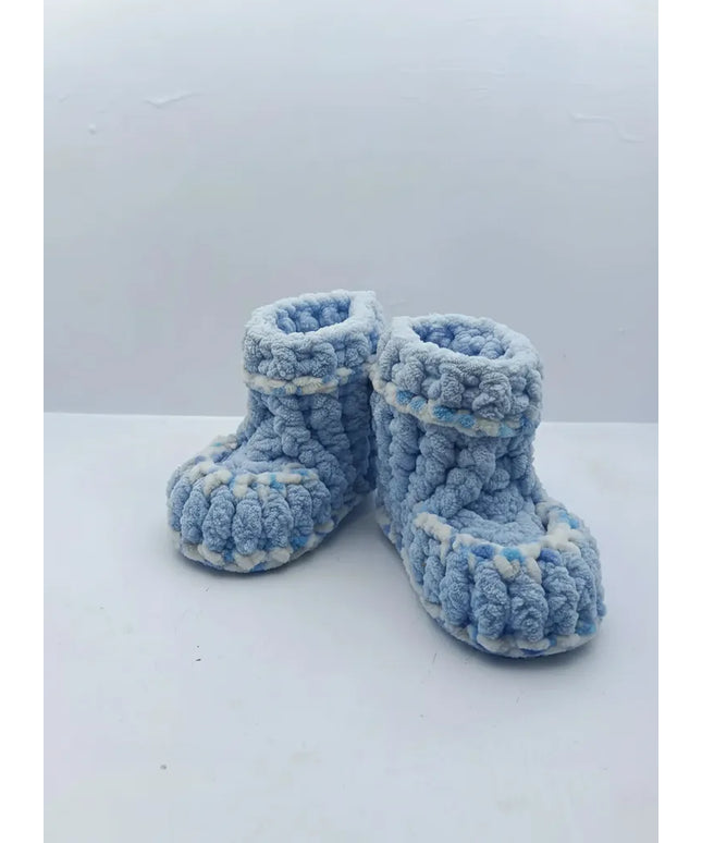 Erkek Bebek Mavi Örgü Patik Yumuşak Dokulu 1617 Numara