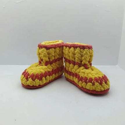 Erkek Bebek Sarı Kırmızı Örgü Panduf 1617 Numara El Örgüsü