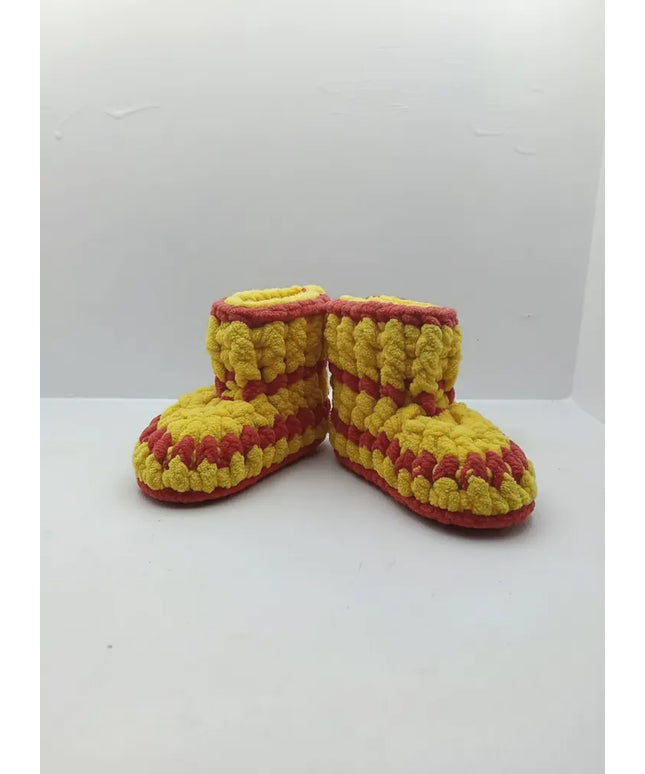 Erkek Bebek Sarı Kırmızı Örgü Panduf 1617 Numara El Örgüsü