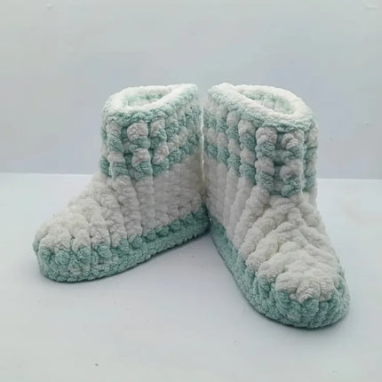 Erkek Çocuk Beyaz ve Mint Renkli Örme Patik Bebek Çorabı 1819 Numara