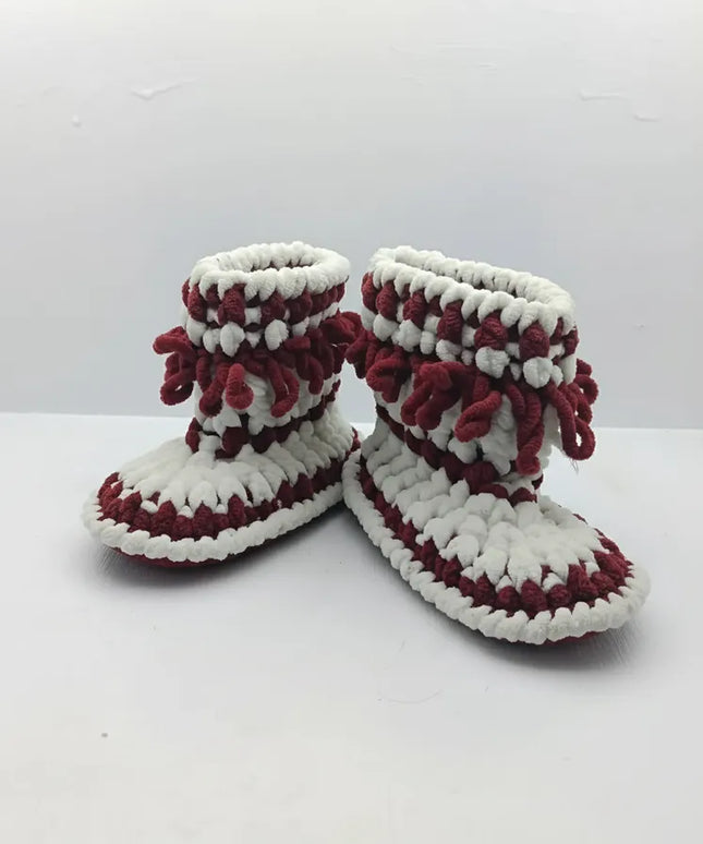 Beyaz ve Bordo Renkli Kaydırmaz Tabanlı Örme Çocuk Patik 1819 Numara