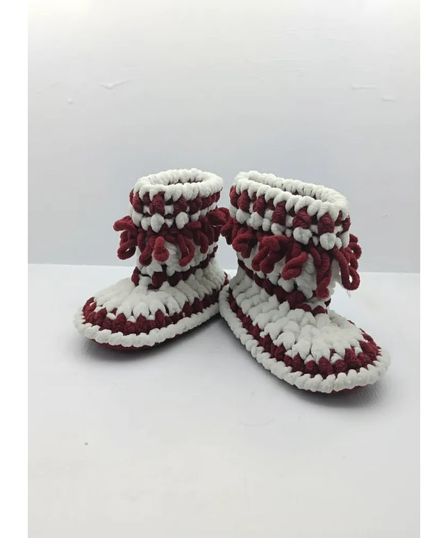 Beyaz ve Bordo Renkli Kaydırmaz Tabanlı Örme Çocuk Patik 1819 Numara