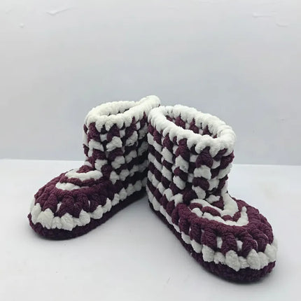 Çocuk Panduf Mor Beyaz Örgü Yumuşak 1819 Numara El Örmesi