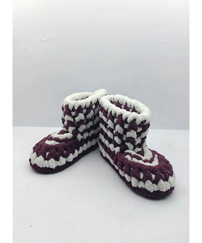 Çocuk Panduf Mor Beyaz Örgü Yumuşak 1819 Numara El Örmesi