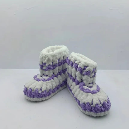 Kız Çocuk Mor Beyaz El Örmesi Patik Ev Botu 1819 Numara