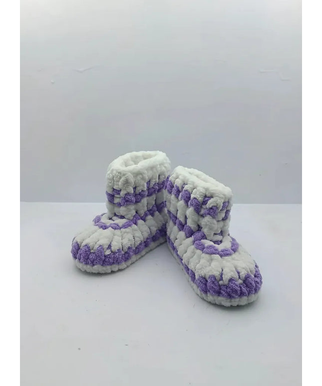 Kız Çocuk Mor Beyaz El Örmesi Patik Ev Botu 1819 Numara