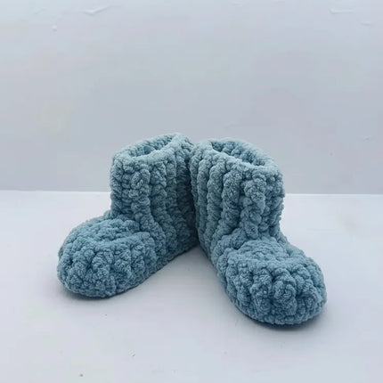 Mavi Örgü Çocuk Ev Patiği Yumuşak ve Sıcak 1819 Numara