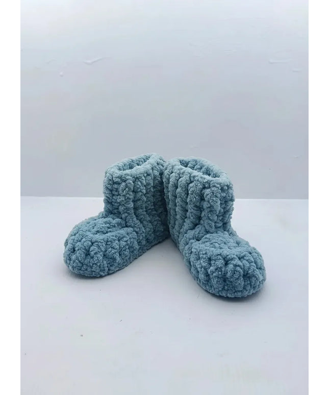 Mavi Örgü Çocuk Ev Patiği Yumuşak ve Sıcak 1819 Numara
