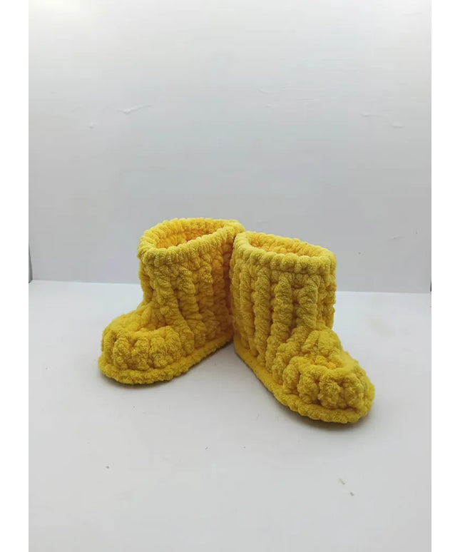 Sarı Örme Bebek Patiği Yumuşak Dokulu 1819 Numara El Emeği