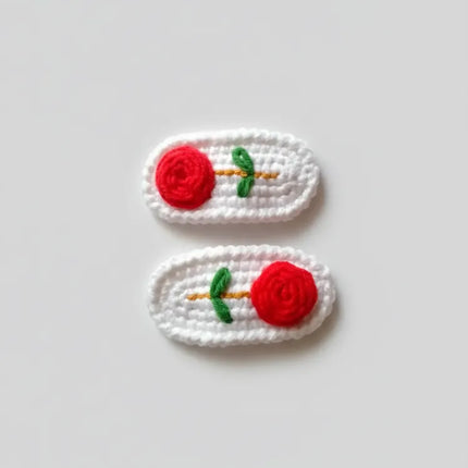 Örgü Kırmızı Gül Desenli Kıskaçlı Saç Tokası El Emeği